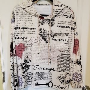 NWOT Beige And Black Floral "Vintage " Chest Pocket Hoodie